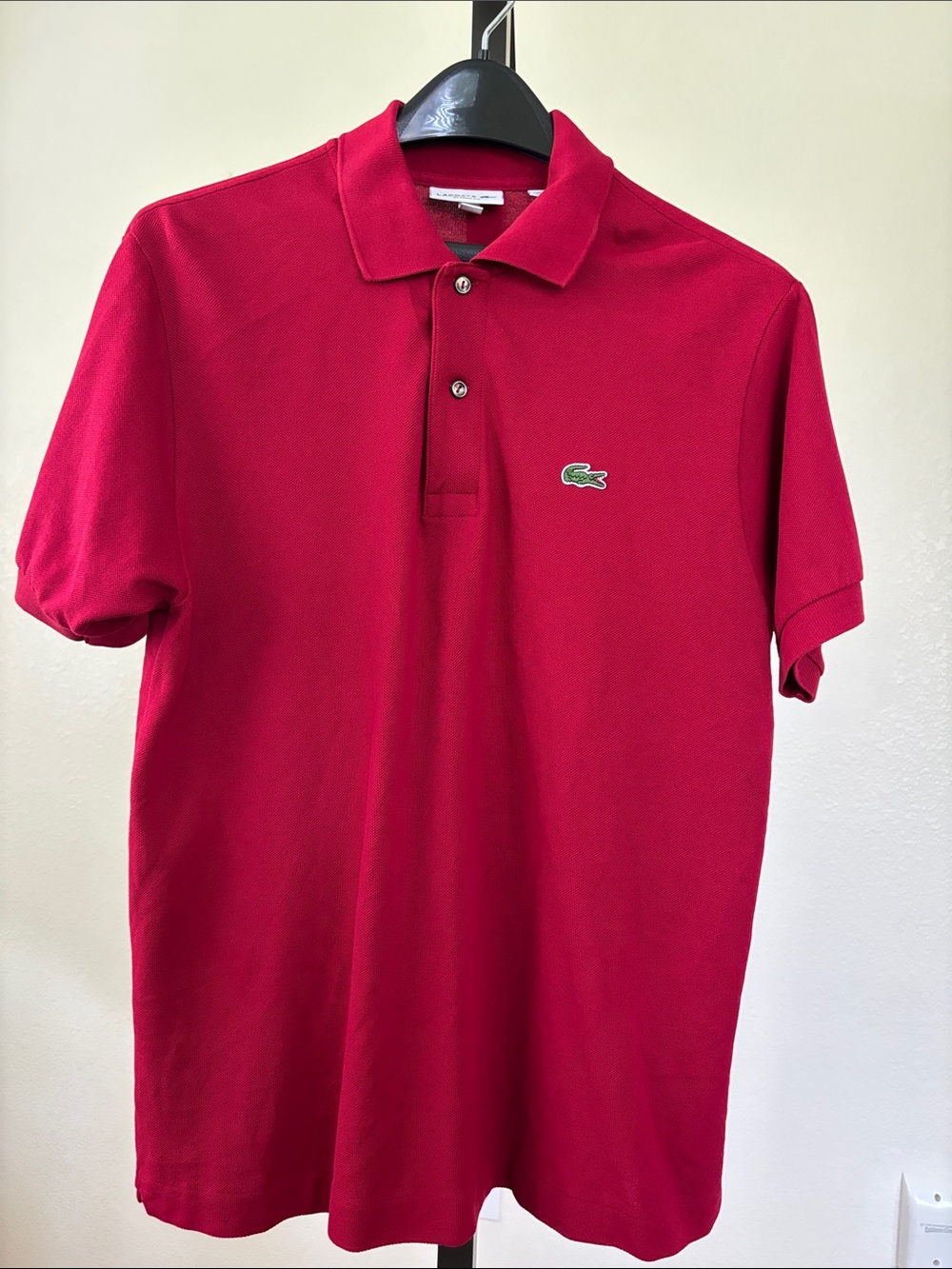 Lacoste Red (Burgundy) Short Sleeve Pique Polo with Crocodile Logo